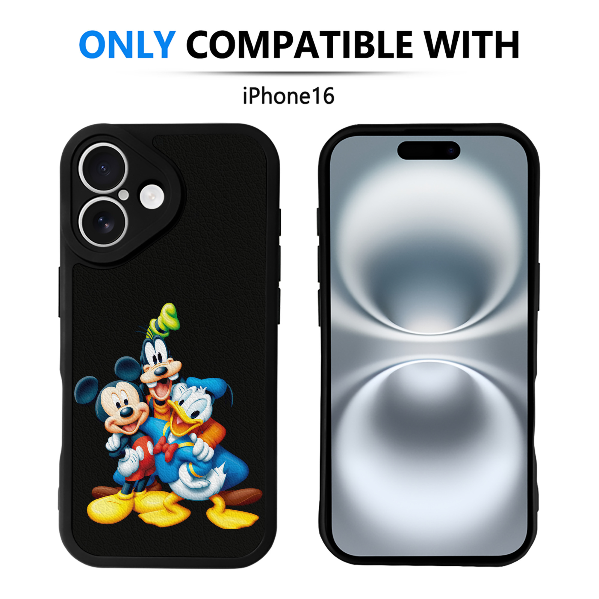 （画像用） ミッキーマウス Mickey Mouse 【iPhone 16シリーズ対応】シリコンスマホケース（レザー調） 材質：シリコン